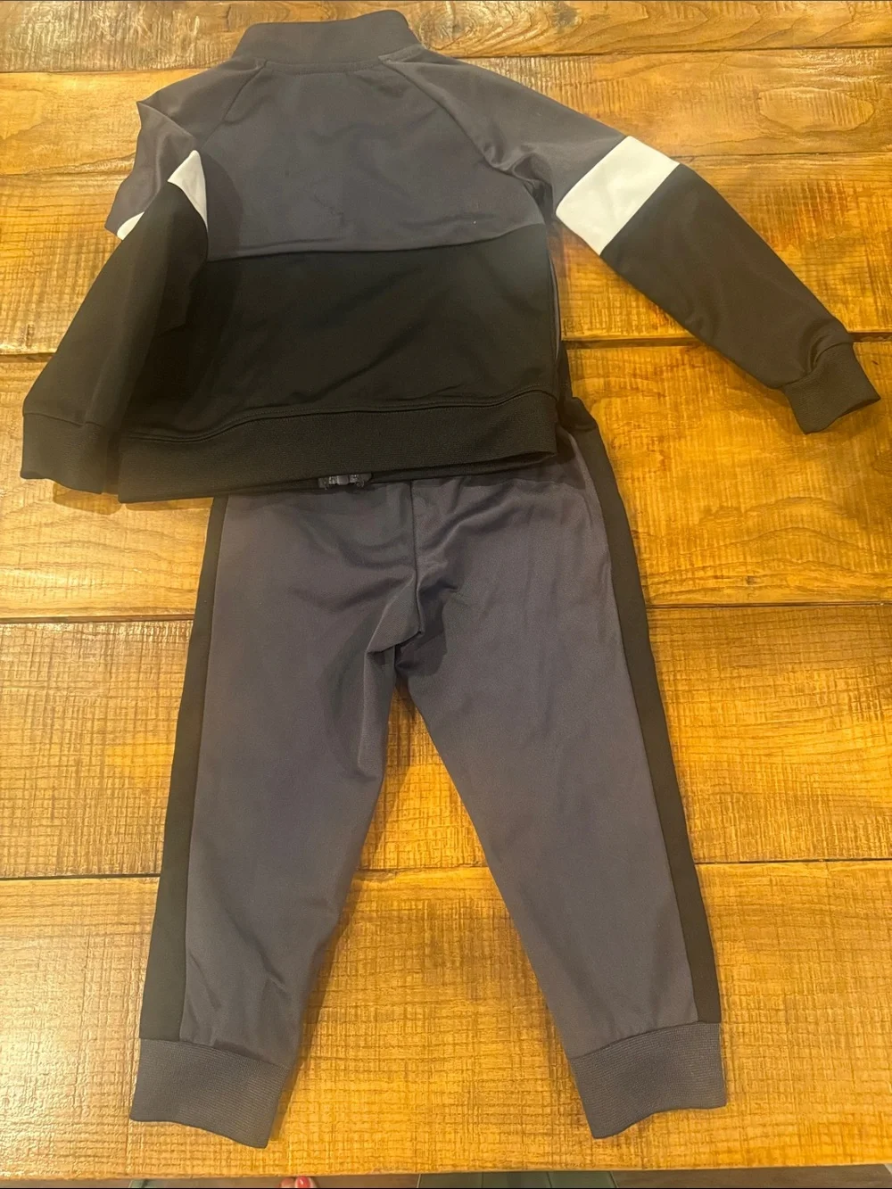 Nike Kids' Gray and Black Tracksuit with Neon Green Swoosh